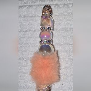 Glittering Furry Glam Bling Pen with Peach and Silver Accents